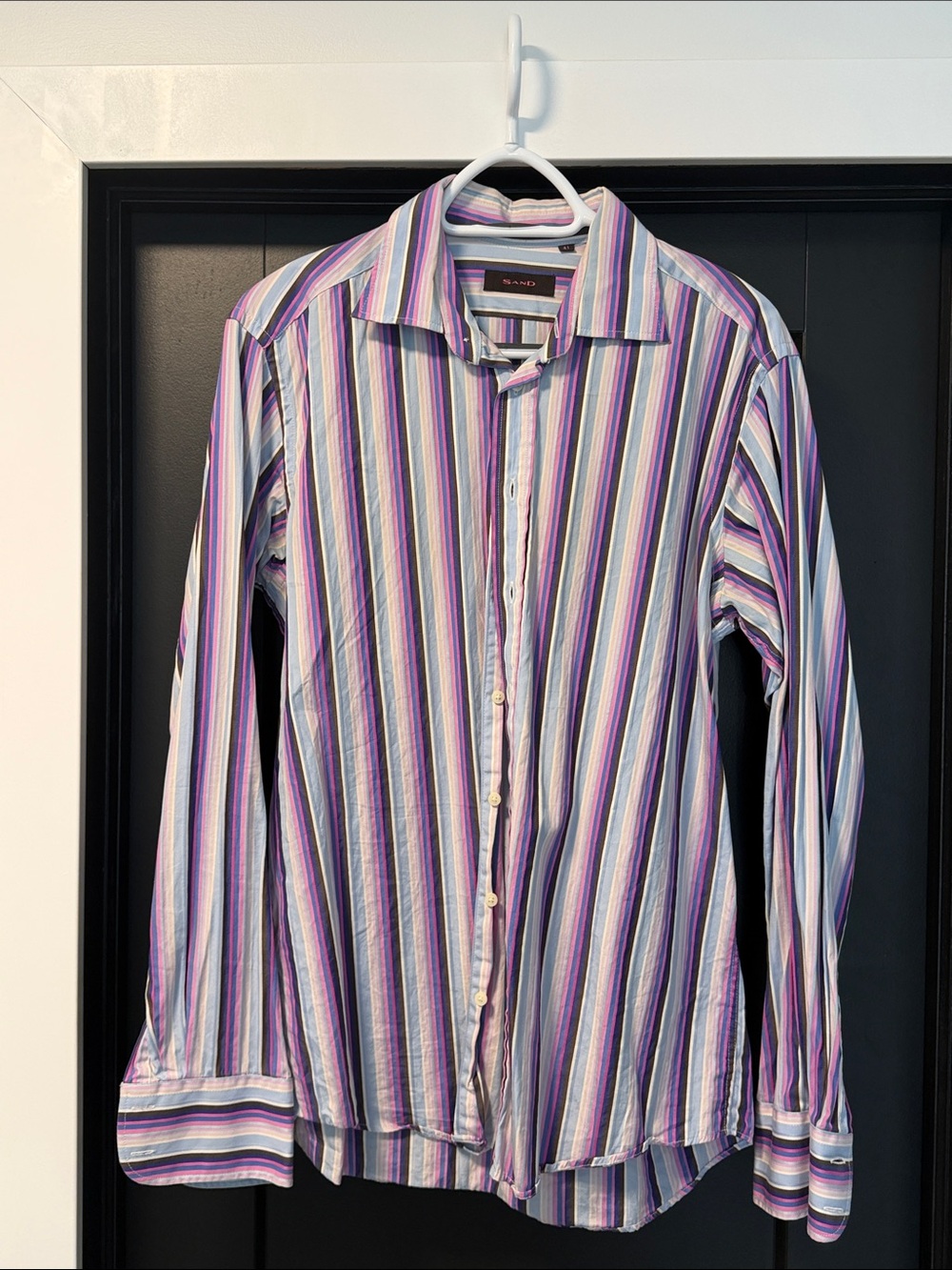SAND Men's Striped Dress Shirt in Purple, Blue & White
